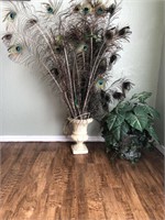 Peacock Feather Decor & Fake Plant