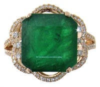 14kt Gold 10.74ct Emerald & Diamond Ring