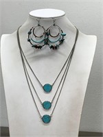 BEAD & STONE PIERCED EARRINGS W/ NECKLACE