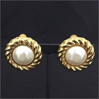 CHANEL Coco Pearl Gold Tone Earrings