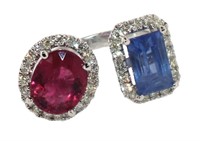 18k Gold 5.98 ct GIA Sapphire & Tourmaline Ring