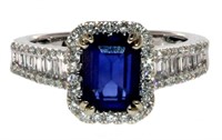 14kt 2.63 ct Emerald Cut Sapphire & Diamond Ring