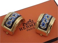 HERMES CLOISONNE CLIP ON EARRINGS