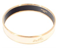 Hermes Cream & Gold Tone Bangle Bracelet