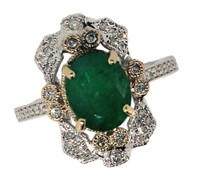 14k Gold 1.85 ct Natural Emerald & Diamond Ring