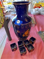 LIMOGES VASE & 6 SQUARE CUPS (ONE CHIPPED)