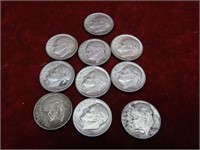 (10)90%Silver Roosevelt Dimes US coins.