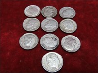 (10)90%Silver Roosevelt Dimes US coins.