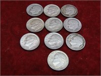 (10)90%Silver Roosevelt Dimes US coins.