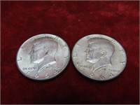 (2)90% 1964 Silver Kennedy half dollar US coins.