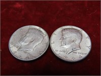 (2)90% 1964 Silver Kennedy half dollar US coins.