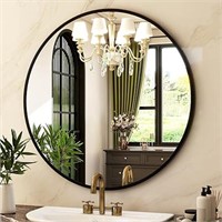 HARRITPURE Round Mirror 19.6" Black Wall-Mounted C