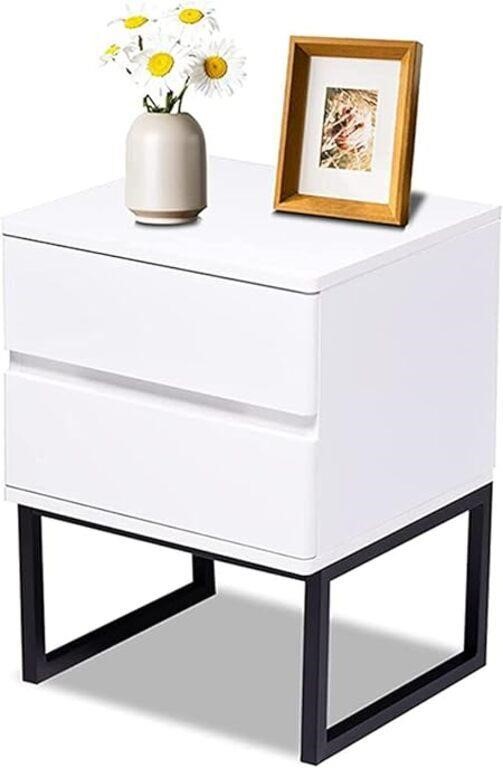 Nightstand with Drawers, White Small Bedside Table
