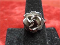 Sterling silver Rose ring. Size 9. Artist signed.