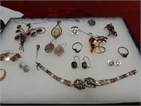 Showcase of sterling silver jewelry.