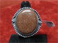 New German silver ring. Red sun  stone
