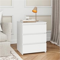 E7705  Homfa White Nightstand 3 Drawers