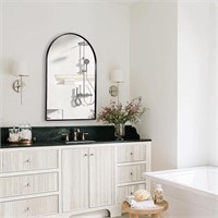 Arched Wall Mirror for Bathroom, 20"x30" Black Mod