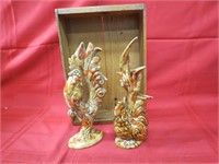 (2)Drip glaze pottery rooster figures.