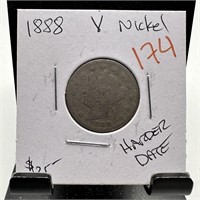 1888 LIBERTY V NICKEL HARDER DATE
