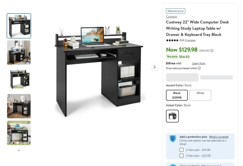 E7038  Costway Computer Desk 22 Black Drawer