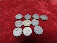 (10)Silver War Jefferson Nickels. US coins.