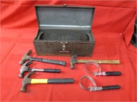 Tool box w/ assorted hammers