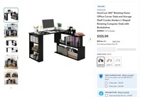N8596  HomCom Rotating L-Shaped Desk Bookshelves