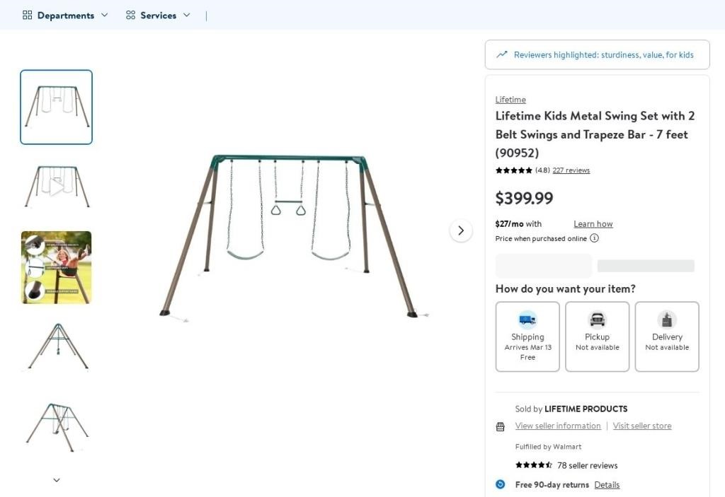 N8094  Lifetime Swing Set 7 ft 90952