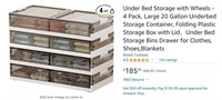 B407 Under Bed Storage with Wheels - 4 Pack  Large