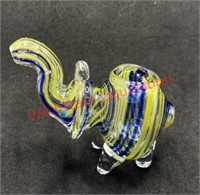Glass pipe blue and yellow striped elephant