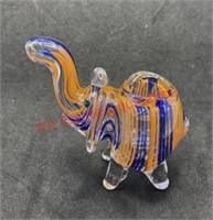 Glass pipe orange and blue striped elephant
