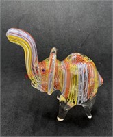 Glass pipe red blue and yellow striped elephant