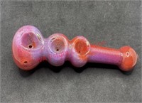 Glass pipe with three bowls red and purple