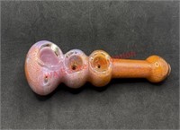 Glass pipe with three bowls orange pink and