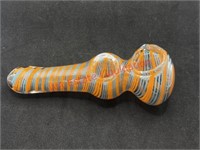 Glass pipe with two bowls orange and light blue