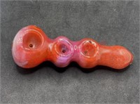 Glass pipe with three bowls red and purple