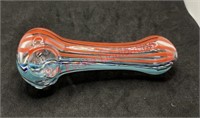 Glass pipe with red and light blue stripes