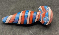 Glass pipe with red pink and blue stripes(living