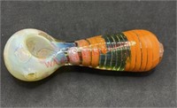 Glass pipe pink orange and green stripes with