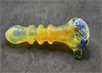 Glass pipe yellow and Orange glass with blue and