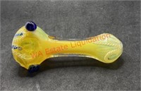 Glass pipe yellow glass with blue and white