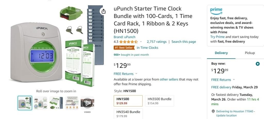 B370 uPunch Starter Time Clock Bundle with 100-Car