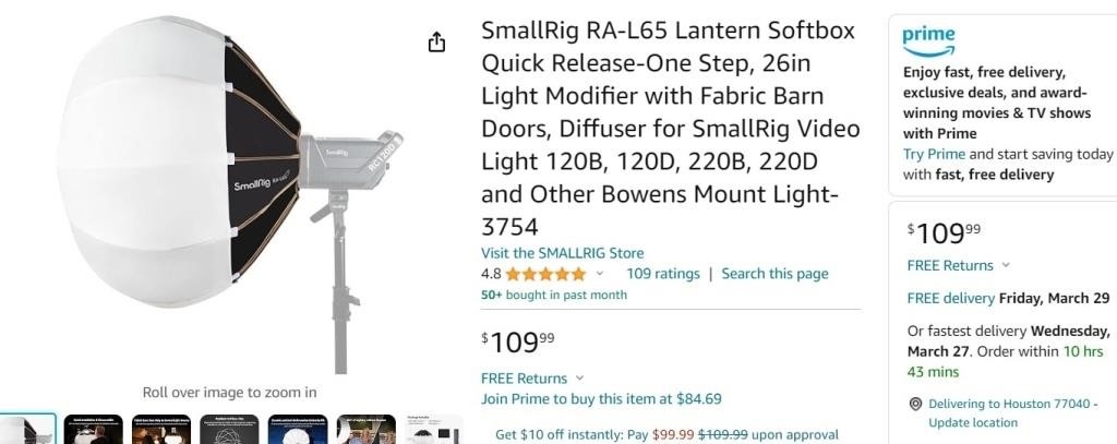 B478 SmallRig RA-L65 Lantern Softbox Quick Release