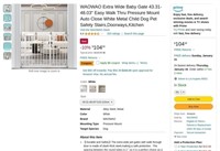 B9555  WAOWAO Extra Wide Baby Gate White Metal.