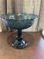 Vintage Depression ?Blue Pedestal Fruit Bowl