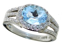 Oval 3.66 ct Natural Blue Topaz & Diamond Ring