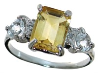 Emerald Cut 2.40 ct Natural Citrine & Diamond Ring