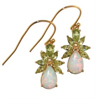 Pear Cut White Opal & Peridot Dangle Earrings