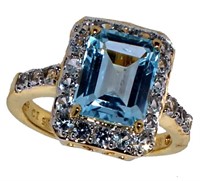 Emerald Cut 4.10 ct Natural Swiss Blue Topaz Ring